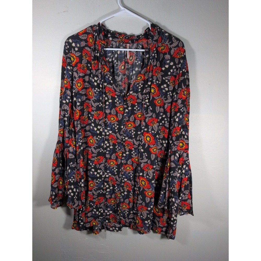 Free People Magic Mystery Tunic Shirt Top Size Large Bell‎ Sleeve Floral Flowy